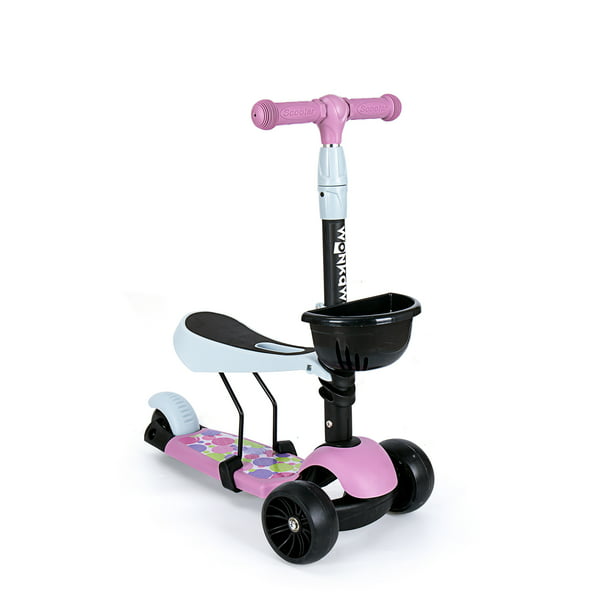 WONKAWOO 2-in-1 Kick Scooter with Removable Seat for Kids /& Toddlers Boys /& Girls Adjustable Height Extra Wide Deck Flashing Wheel Lights for 3-12 Years Old Unique Deck Design